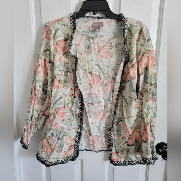 Chico's Women's Open Floral Linen Blend Cardigan Long Sleeve Multicolor Size 2 - Picture 1 of 4